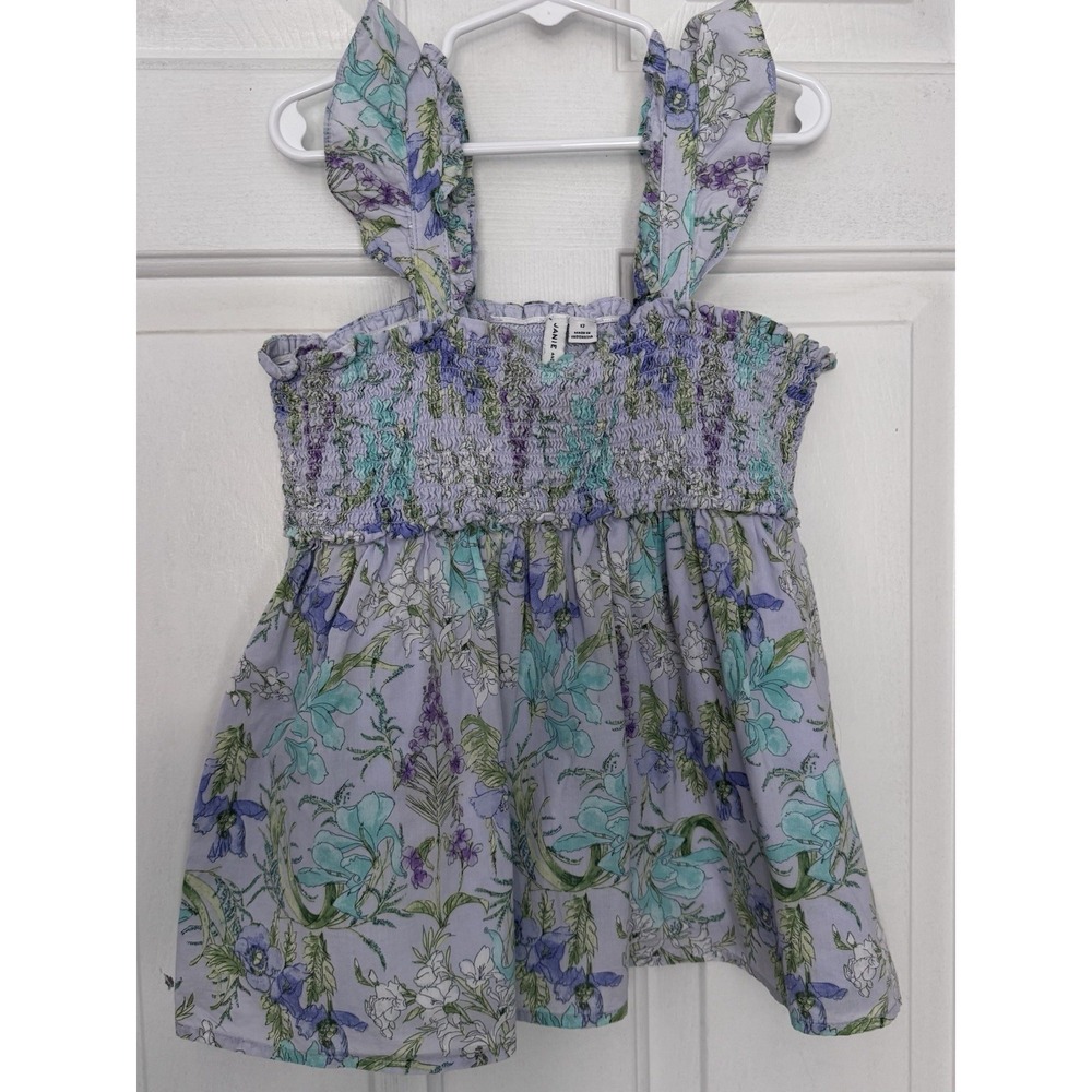 Janie and Jack Girls 12 Lavender Floral Smocked Ruffle Strap Top
